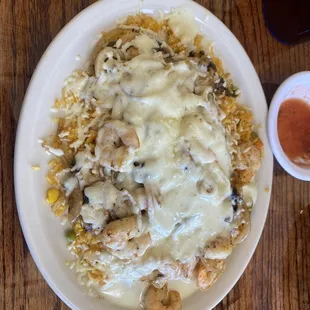 Camarones fundidos. Shrimp, cheese, onions and mushrooms. Might be my favorite plate yet!