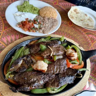 Shrimp and steak fajitas