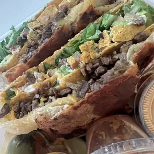 Asada Crunchwrap with sauces on the side