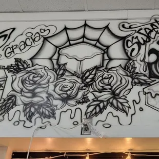 a mural in a restaurant