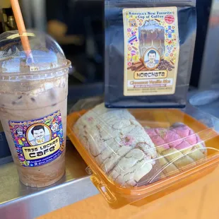 Mexican iced coffee (cafe de olla) a bag of cinnamon vanilla ground coffee &amp; some fresh baked panecitos