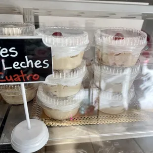 a display of desserts