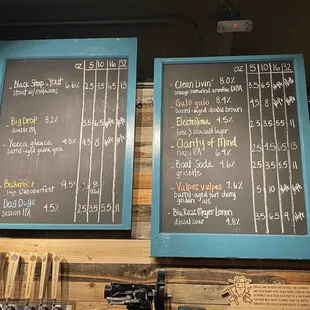 menus on a blackboard