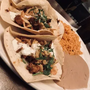 Tres Locos Bloody Mary Tacos (3) with rice &amp; beans