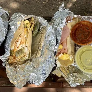 Breakfast tacos! Chorizo, Napoles, Jamon &amp; Mexicana