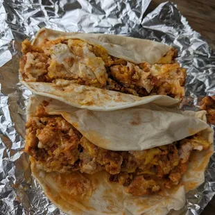 Chorizo and egg on flour tortillas