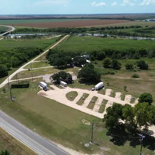 4.) Aerial view of Tres Palacios RV Park &amp; river.