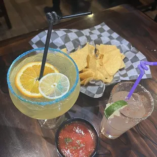 Chips and Salsa with a Traditional Patron Margarita and Grapefruit Paloma