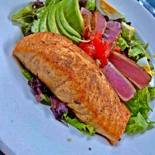 Ahi, Salmon, Avocaro, Egg, Roasted Peppers &amp; Mixed Greens