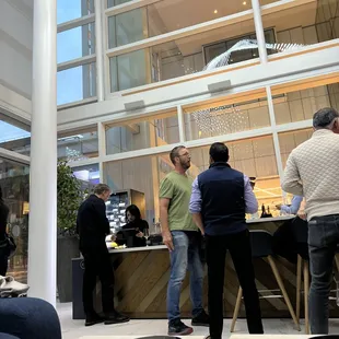 The view of the bar from the seating area.