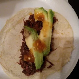 Salsa and avocado with all beef babacoa