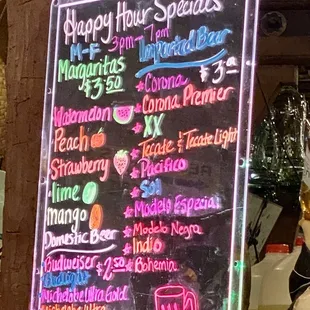 Happy hour menu...