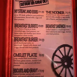 Breakfast menu