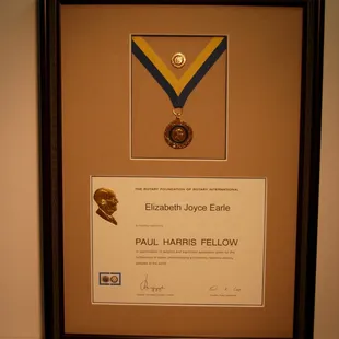 Rotary Paul Harris Award Shadow box style framing