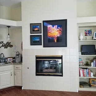 Jerry and Paula brought in their 3 pics of the erupting volcano in Hawaii to be framed. Added interest to the  space above their fireplace.