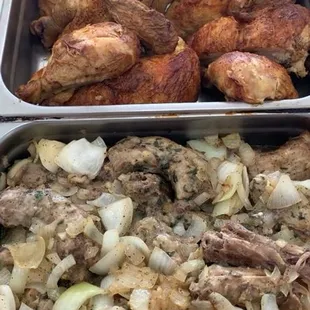 Smothered turkey necks, baked chicken