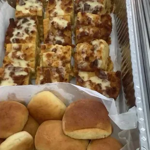 Bread pudding, dinner rolls