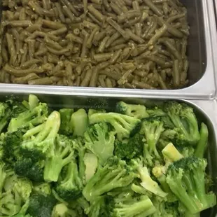 Steamed broccoli, green beans
