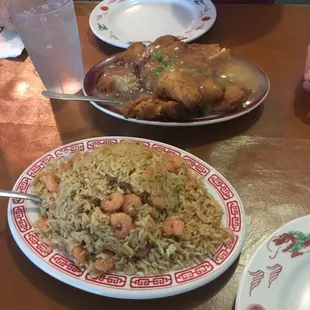 Shrimp fried rice and mandarin chicken! Yummy!!! And cheap