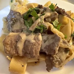 pappardelle + beef sirloin &amp; mushrooms @ Tria