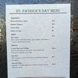 Special St Patrick&apos;s Day menu and special hours: open on the Sunday!
