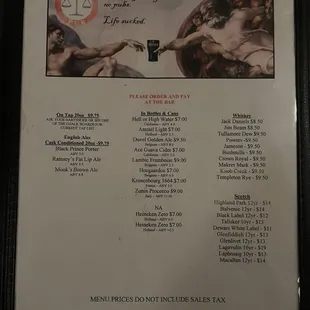 Drinks list