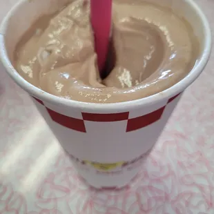 a cup of chocolate ice cream