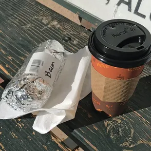 Breakfast burrito and coffee