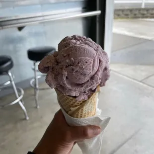 a hand holding a cone of ice cream