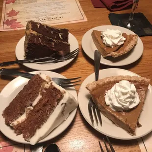 three slices of pie on plates
