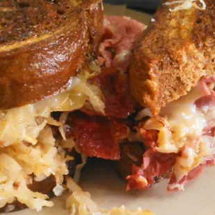 a ham and sauerkraut sandwich