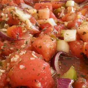 a close up of a salad