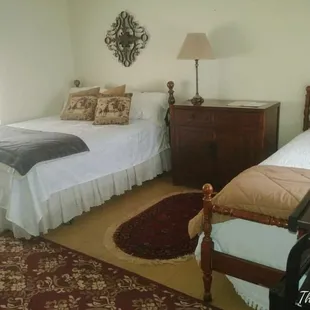 Our Gregory Peck Casita is a 2 bedroom with a King on one side, queen and twin on the other with a shared bathroom and includes breakfast