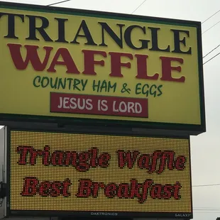 a sign for the triangle waffle