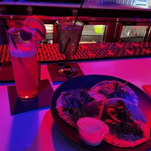 Chicken tacos and rum punch