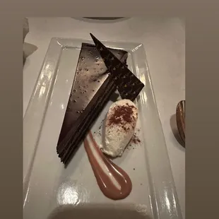 a piece of chocolate cake on a plate