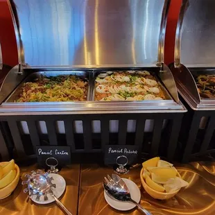 Steam rice, Pancit Canton, Palabok, Pinakbet, and Ginataang Kalabasa at Sitaw