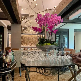 a table with wine glasses on it