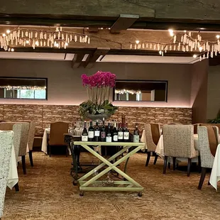 a table with wine bottles on it