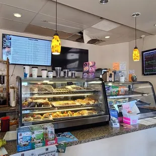 a display of coffee and pastries