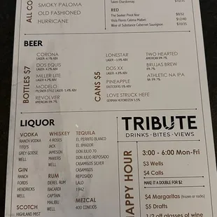 Drink menu