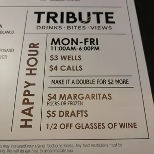 Happy hour menu