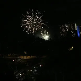 Hilton fireworks show view from the Trump Hotel.