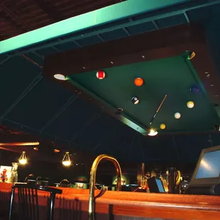 a pool table in a bar