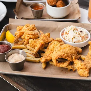 Shrimp &amp; Catfish Fried Platter served with fries &amp; slaw