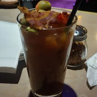 This Very Bloody Mary was made with pickle vodka.  And bacon!  It has bacon!