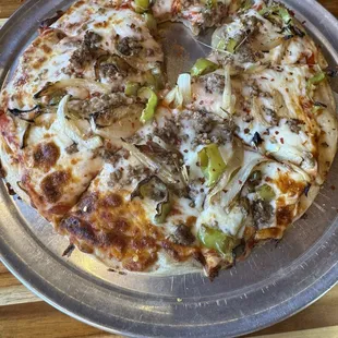 Pepper onion and sausage pizza