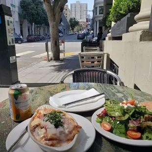Beef lasagna with a side house salad
