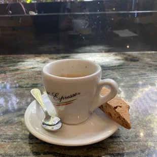 Good strong double shot with a side of biscotti