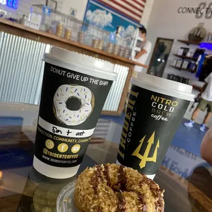 Son of a son of a sailor w/oat milk &amp; a protein donut